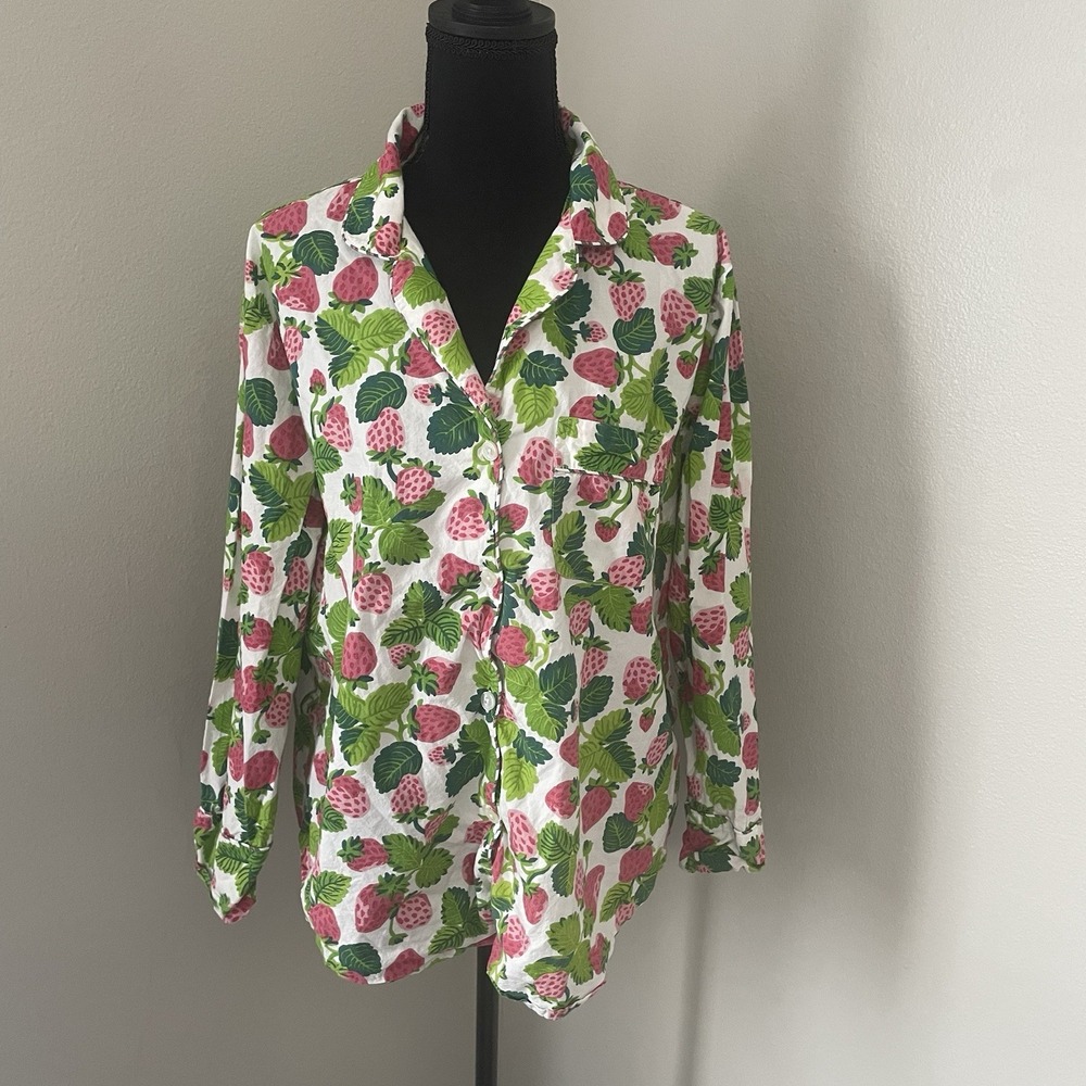 PRINT FRESH Sz M Strawberry Fields Pajama Shirt Top Organic Cotton Long Sleeve
